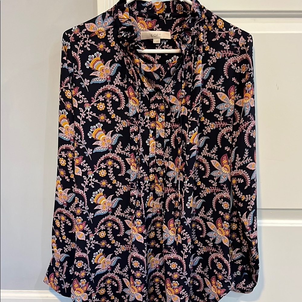 LOFT Brown Ruffled 3/4 Sleeve Blouse